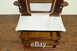 Victorian Antique Cherry & Mahogany Queen Size Bedroom Set, Marble Chests #31709