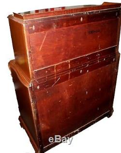 Vintage 1950s French Regency Style Chest on Chest in Mixed Mahogany & Fruitwood