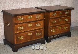 Vintage Baker Pair of Chippendale Style Banded Bachelor Chest/Nightstands