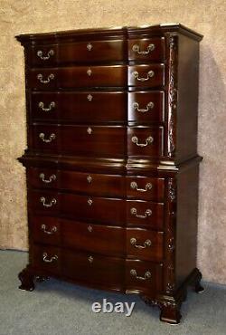Vintage Broughton Two Piece Carved Mahogany Regency Eight Drawer Tall Chest