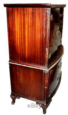 Vintage Chinese Chippendale Flame Mahogany Chest on Chest Armoire