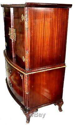 Vintage Chinese Chippendale Flame Mahogany Chest on Chest Armoire