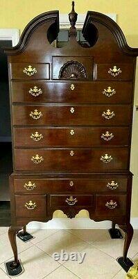 Vintage Drexel Queen Anne Style Mahogany Highboy Chest Dresser
