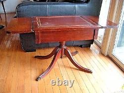 Vintage Duncan Phyfe Mahogany Leather Silverware Chest Federal Drop Leaf Table