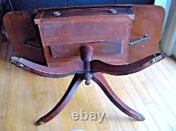 Vintage Duncan Phyfe Mahogany Leather Silverware Chest Federal Drop Leaf Table