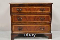 Vintage English Edwardian Style Mahogany Pinwheel Inlay 3 Drawer Dresser Chest