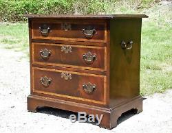 Vintage English Provincial style Mahogany Banded Chest End Table Night Stand