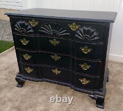 Vintage Goddard Solid Mahogany Four Drawer Block Front Chest/Distressed Black