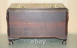 Vintage Hand Carved Mahogany Trunk Or Chest With Ornate Oversized Brass Fittings