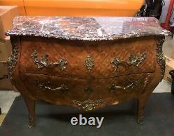 Vintage Louis XV Style Marble Top Commode French Bombe Chest