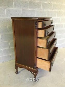 Vintage Mahogany 5 Drawer Chippendale Style Column Corner High Chest