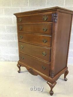 Vintage Mahogany 5 Drawer Chippendale Style Column Corner High Chest