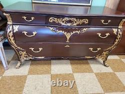 Vintage Mahogany Bombe' Chest hidden drawer Bright Gold Details