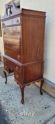 Vintage Mahogany Queen Anne Style Chippendale Highboy Dresser, Chest