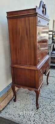 Vintage Mahogany Queen Anne Style Chippendale Highboy Dresser, Chest