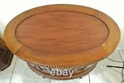 Vintage Mahogany Wood Beveled Glass Oval 2 Door Tea Chest Accent Table with Tray