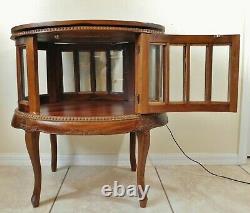 Vintage Mahogany Wood Beveled Glass Oval 2 Door Tea Chest Accent Table with Tray