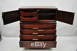 Vintage Mid Century Modern Art Deco Mahogany Tall Chest Dresser with Brass Inlay
