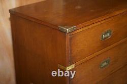 Vintage Military Campaign Tallboy Chest Of Drawers In Light Mahogany Brass Trim