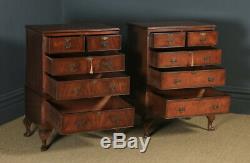 Vintage Near-Pair Queen Anne Style Flame Mahogany Burr Walnut Chests of Drawers