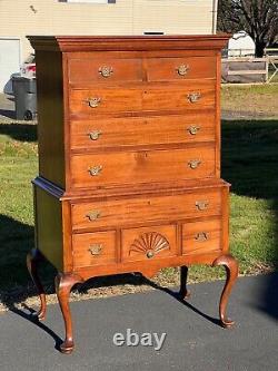 Vintage Queen Anne Mahogany Cornice Top Tall Boy Chest