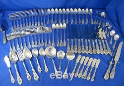 Vintage Rosepoint by Wallace Sterling 102 Piece Silverware Set with Mahogany Chest