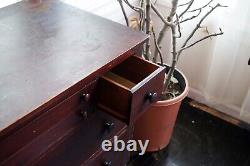 Vintage Wood Mahogany Furniture Rolling Table Chest of Drawers 47 x 23 x 32