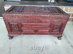 Vintage/antique Chinese Hand Carved Wood Trunk/chest Mahogany L 28.5 H 13 W 17