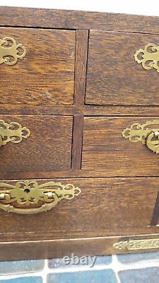 Vintage mahogany 10 drawer chest fighting cocks on top brass ormulu 25x11x8